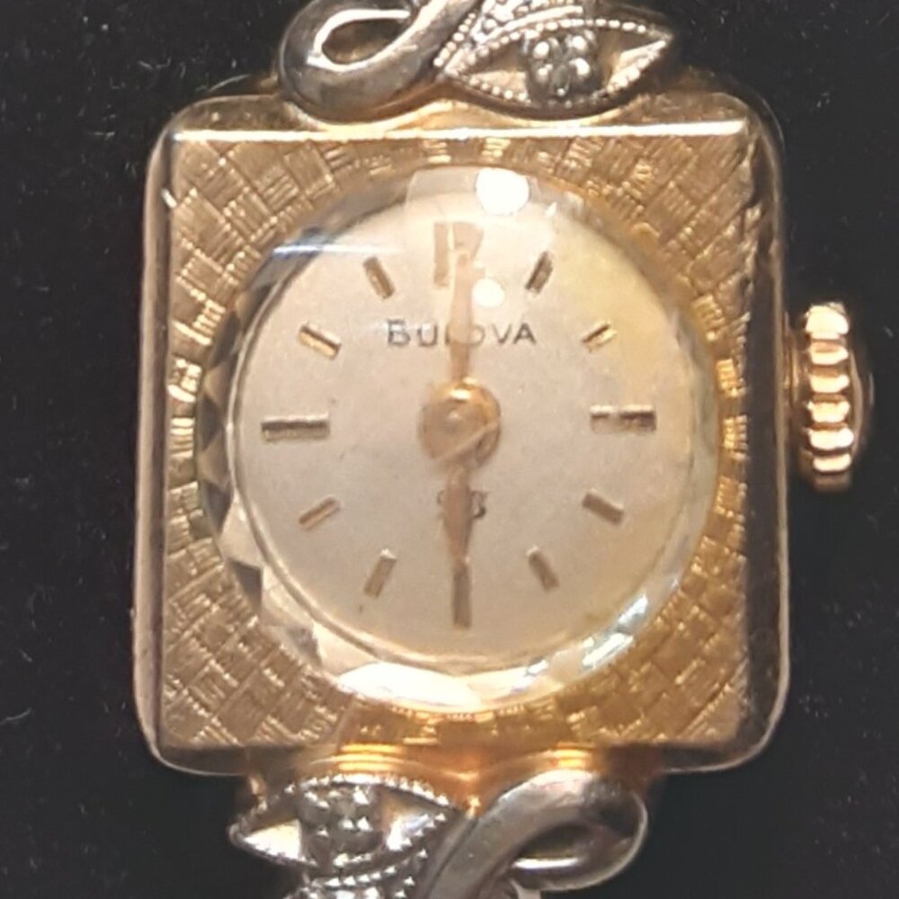 Bulova Watch Vintage 10k Gold w/ 4 Diamonds Working Condion, Wind Up